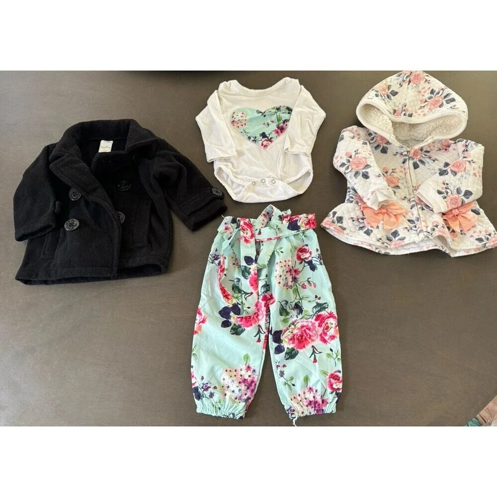 Baby Girl clothes BUNDLE black coat bodysuit outfits jacket cotton soft size 12M